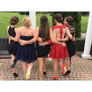 red satin homecoming dress